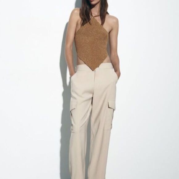 Zara Cargo Straight Pants New Light Camel - Picture 10 of 11